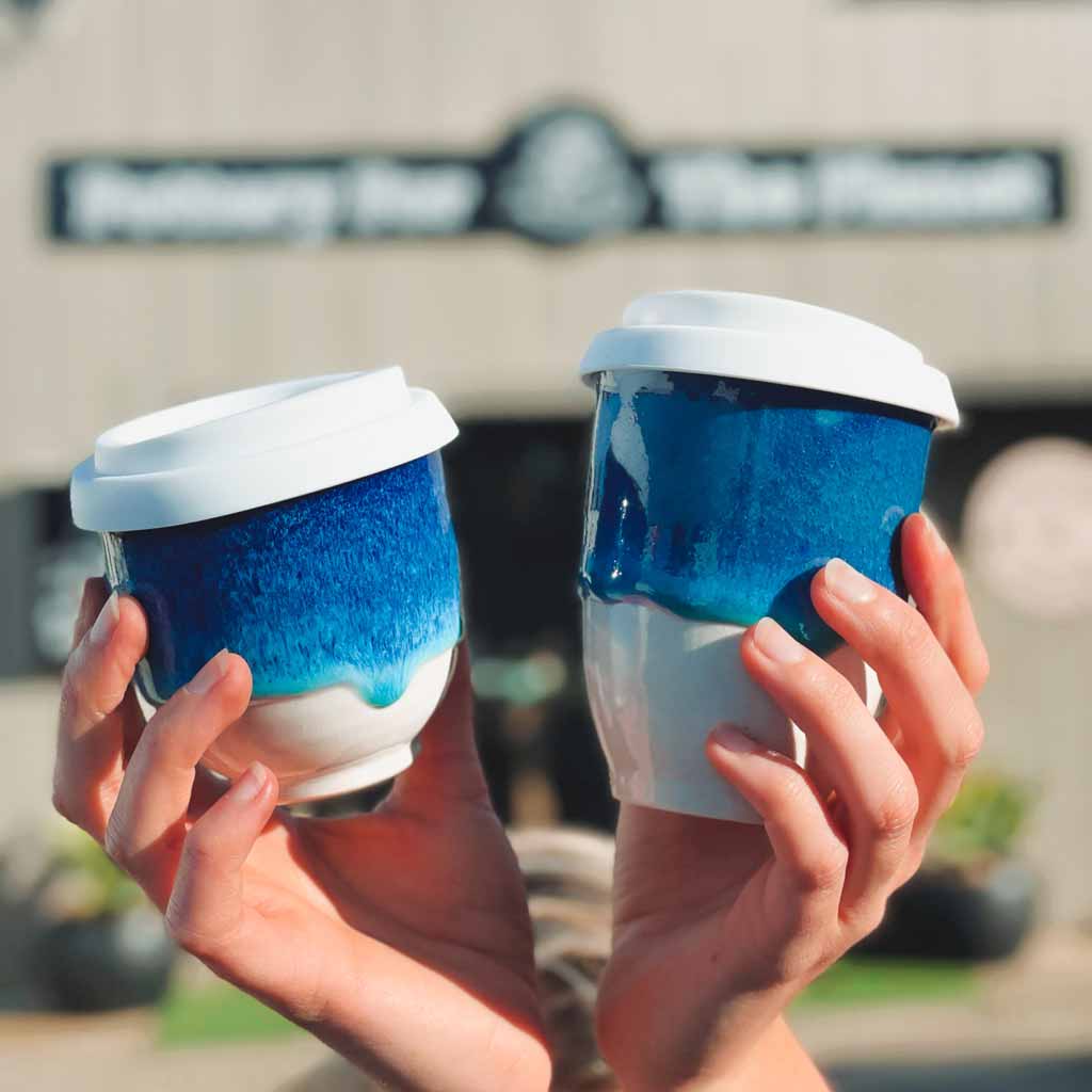 IN STOCK, Small Blue Teal Ceramic Travel Mug With Silicone Lid, Stoneware  to Go Coffee Mug, 14oz Commuter Mug, Handmade Pottery Eco Mug 