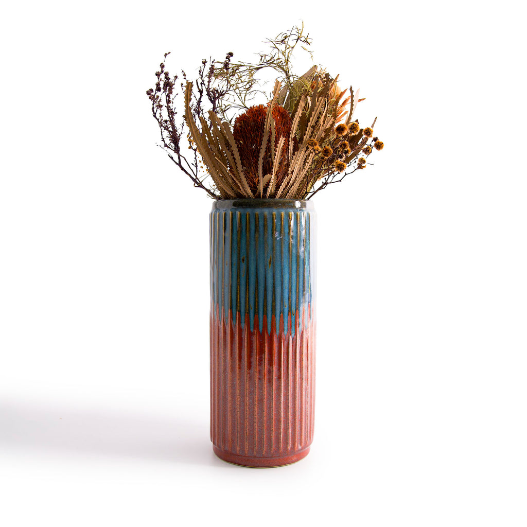 Blue and red ceramic vase 