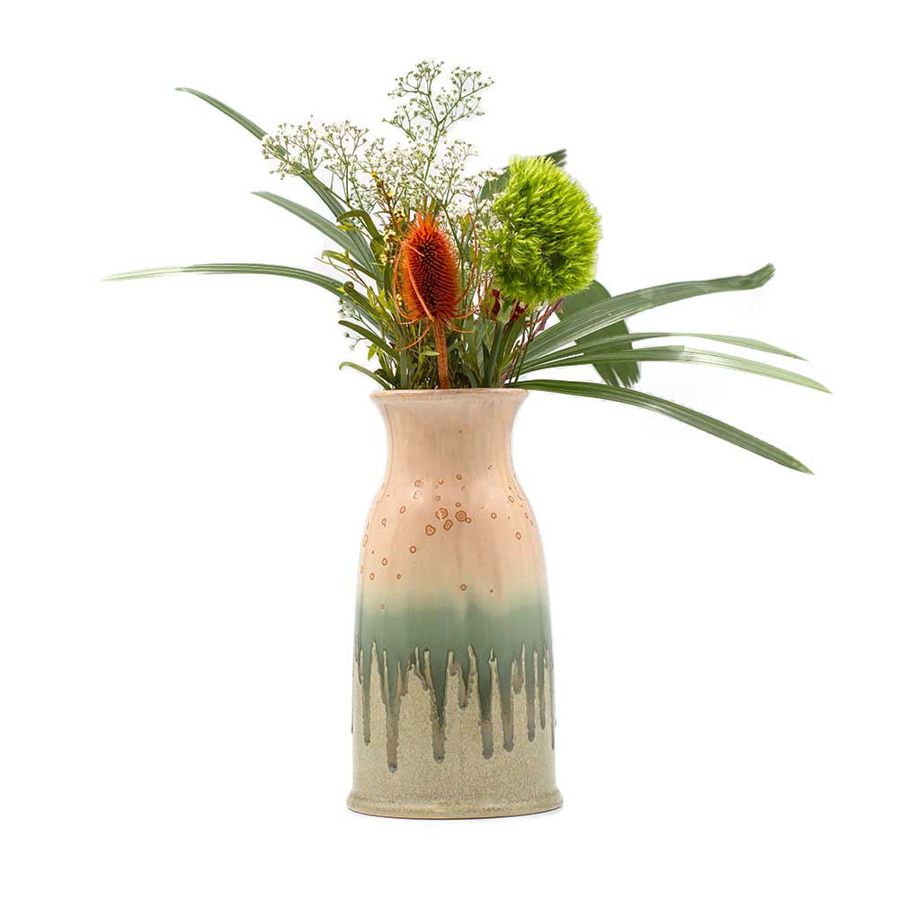 Cream and Green Ceramic Vase